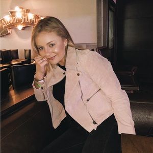 Light Pink Leather and Suede Motorcycle Jacket (Size 6)